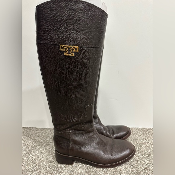 Tory Burch Joanna Brown Leather Tall Riding Boots Coconut 8M - Picture 1 of 8